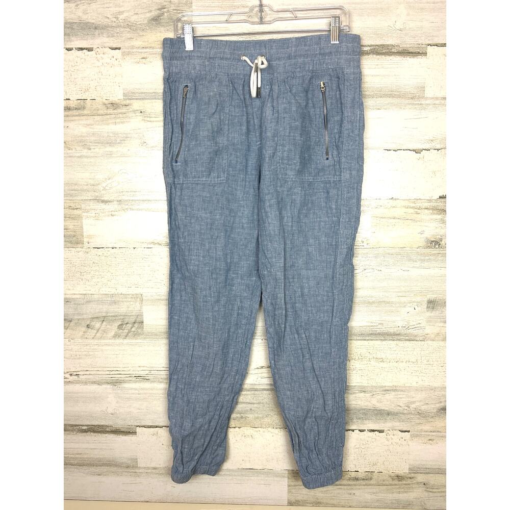 Athleta Womens 8 Blue Cabo Linen Jogger Pants Tapered Drawstring Chambray